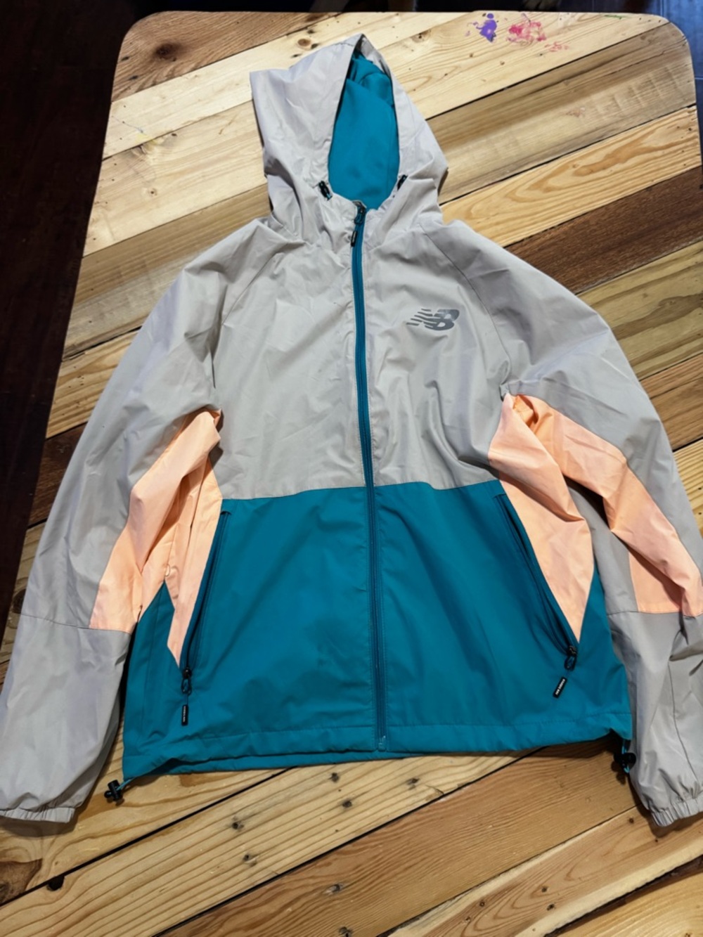 New Balance Teal, Light Gray & Peach Colorblock Windbreaker Jacket